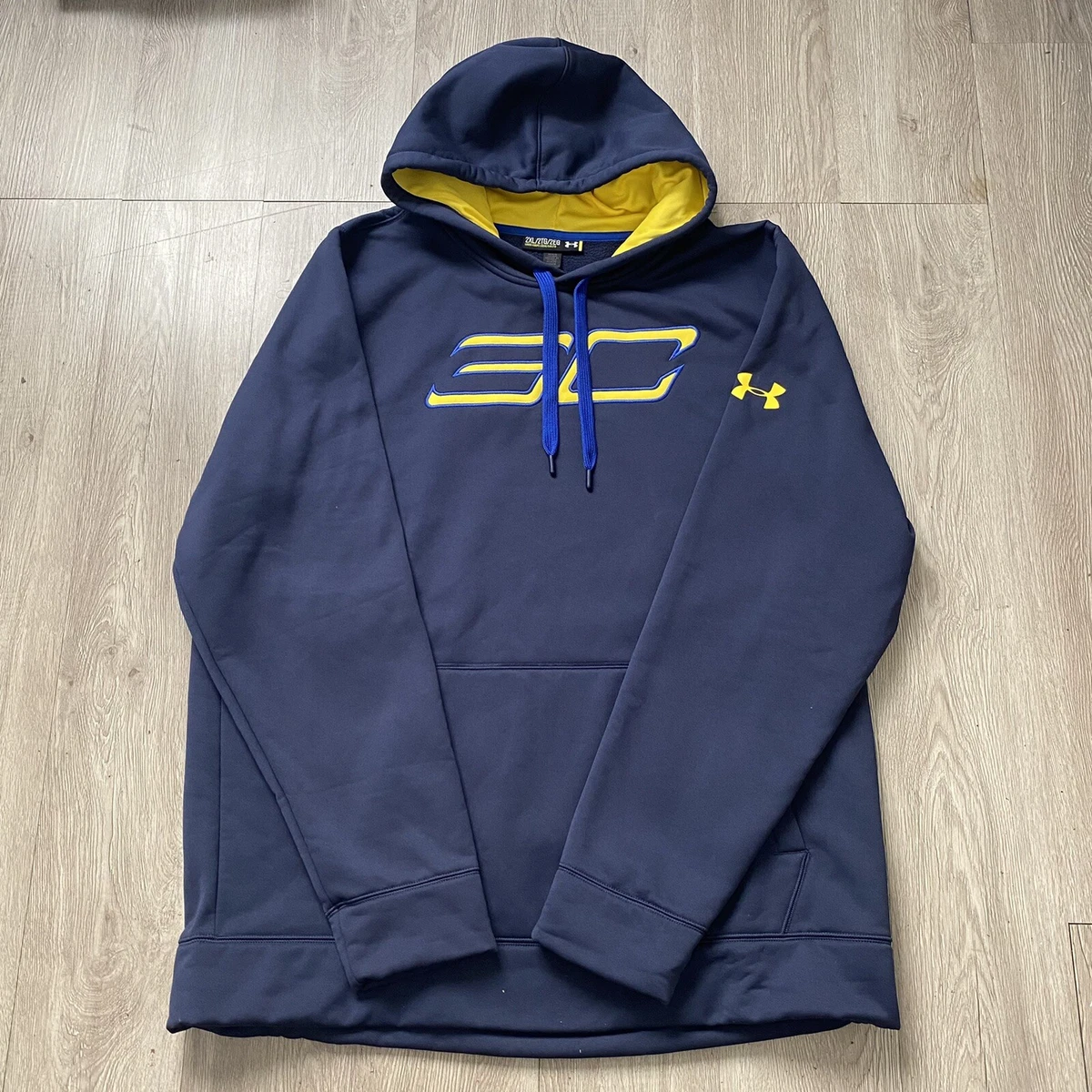 Under Armour SC Logo Hoodie Navy Yellow Blue Mens Sz XXL Steph