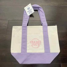 TRADER JOES Mini Canvas Tote Bag Spring 2025 Pastel Purple 