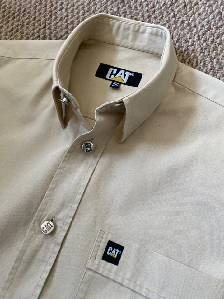 CAT CATERPILLAR 90'S BEIGE LONG SLEEVE SHIRT M MEDIUM - Image 4 of 4