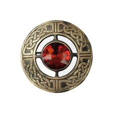 Celtic Kilt Fly Plaid Brooch Red Stone Antique Finish 3"/Highland Plaid Brooch
