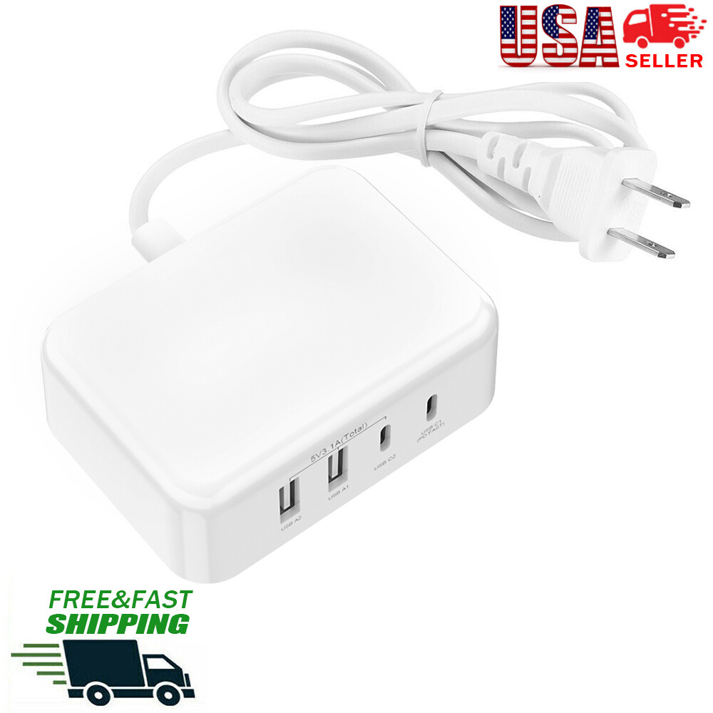 4 Port USB Hub Fast Wall Charger Station Multi-Function Desktop AC Power Adapter