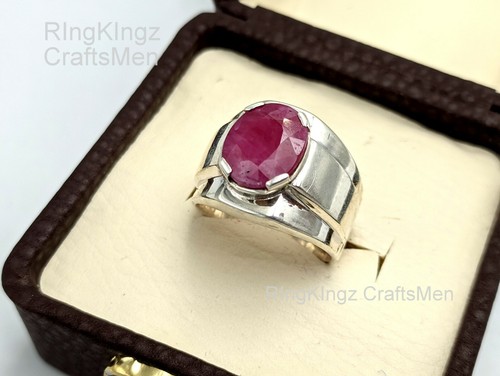 Rubin Edelstein Herren Ring Größe 9 natürlicher Yaqoot Stein 925 Sterlingsilber alle Größen - Bild 4 von 6