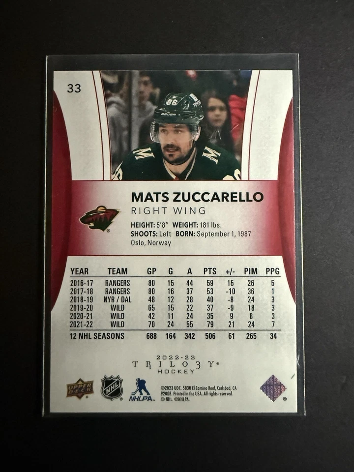 2022-23 Upper Deck Trilogy - Red #33 Mats Zuccarello /499 - Image 2 of 2