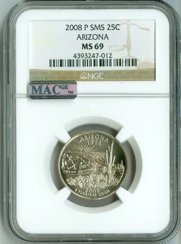 2008 P NGC ARIZONA State Quarter SMS MS69 25c, Rare TOP REGISTRY, MAC, Spotless 