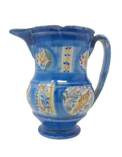 An 18th/19th c. SPANISH 7" Earthenware Pitcher Antique TALAVERA Majolica Faience - Picture 1 of 10