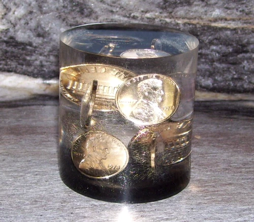 Vintage 8 - 1978 Pennies in Acrylic Paper Weight
