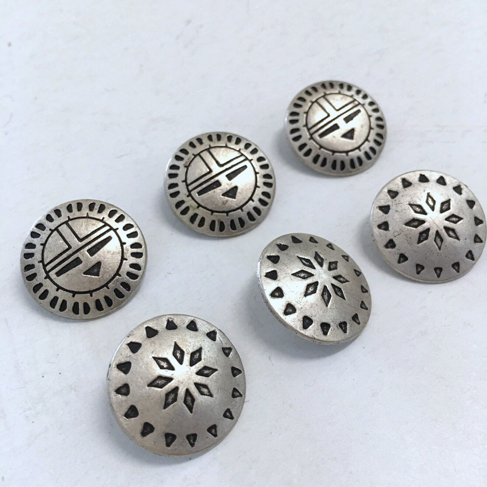 6 Metal Silver Buttons Southwest Native American Shank Sewing 22 mm #MT1/2