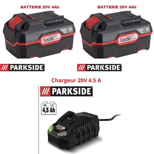 Batterie 20V 4Ah Parkside double pack avec chargeur 4.5A pour bricoler sans interruption