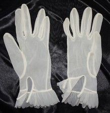 Vintage Ladies White See Through Dress Gloves XS