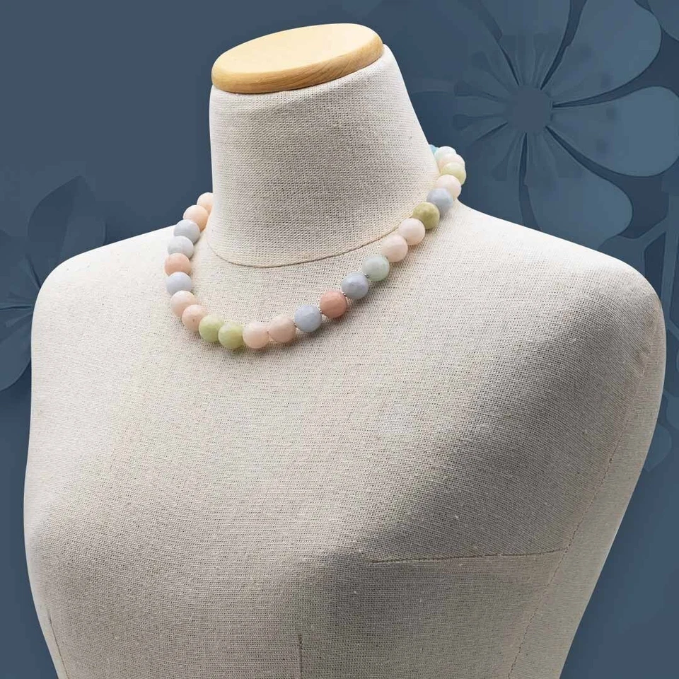 Collana di Giada multicolore girocollo choker pietre dure e argento 925 rodiato - Immagine 2 di 4