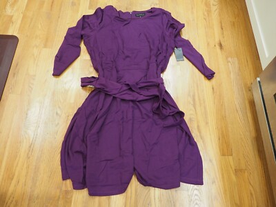 NEW Eloquii plus size 28 Purple solid skater dress long Sleeve fit