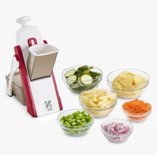 Zakarian Safe Slice Upright Mandoline With Thickness Adjust Vegetable Dicer Red