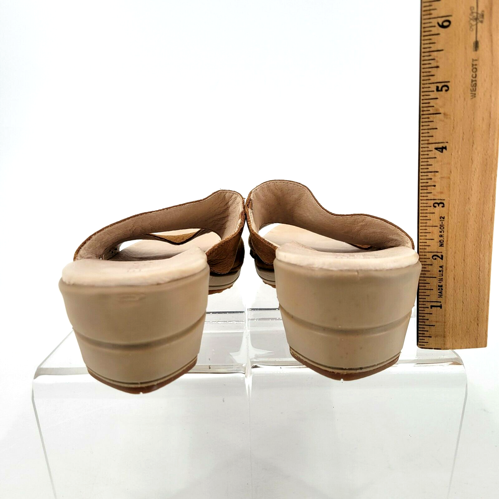 Sandali Merrell da donna 11 42 paglia avena marrone chiaro pelle impugnatura comfort tacchi slip on