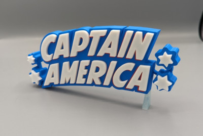 Captain America 1969 Comic Logo - 3D gedruckt für Schreibtisch Display 150mm breit