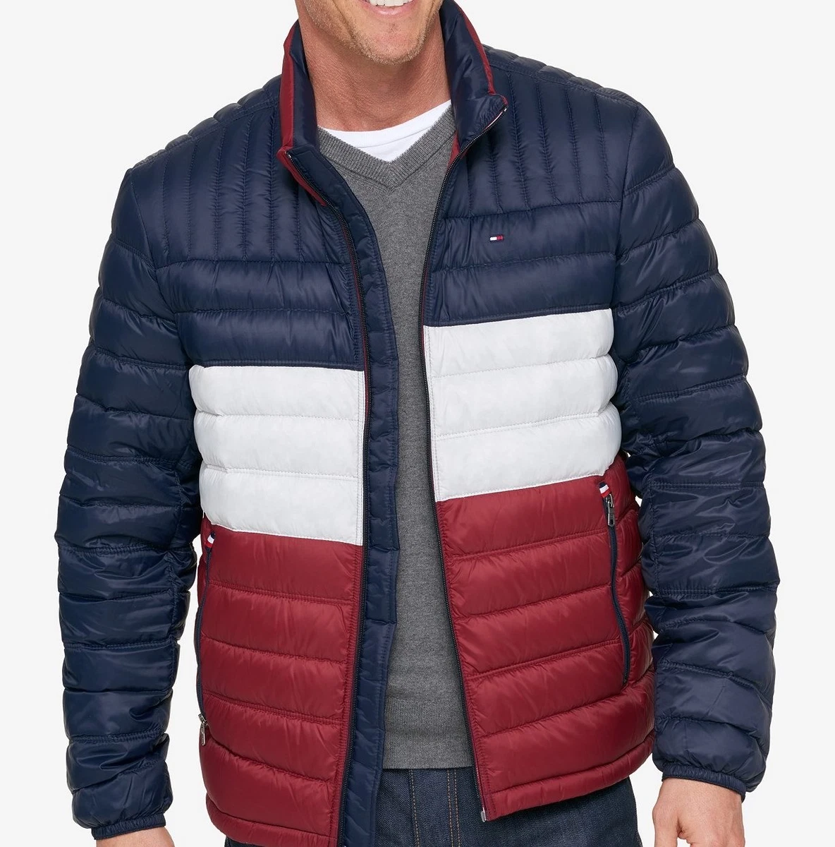 Tommy Hilfiger Men\'s Big & Tall Packable Down Jacket - Navy/White/Red -  2XLT | eBay