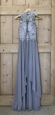 QUIZ Grey Waterfall Backless Evening Prom Dress