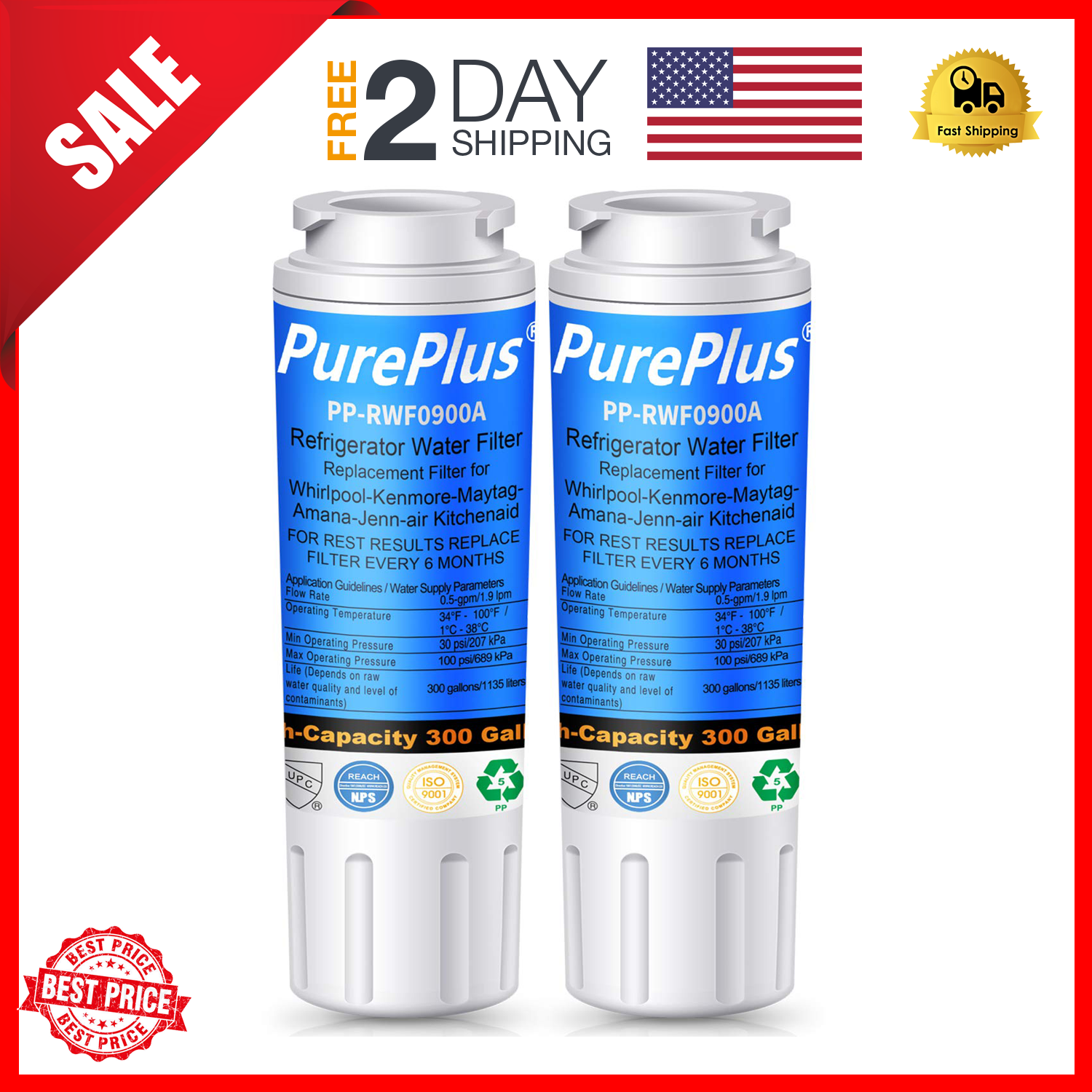 (2 Pack) Refrigerator Water Filter Replacement for Maytag MFI2569YEM0