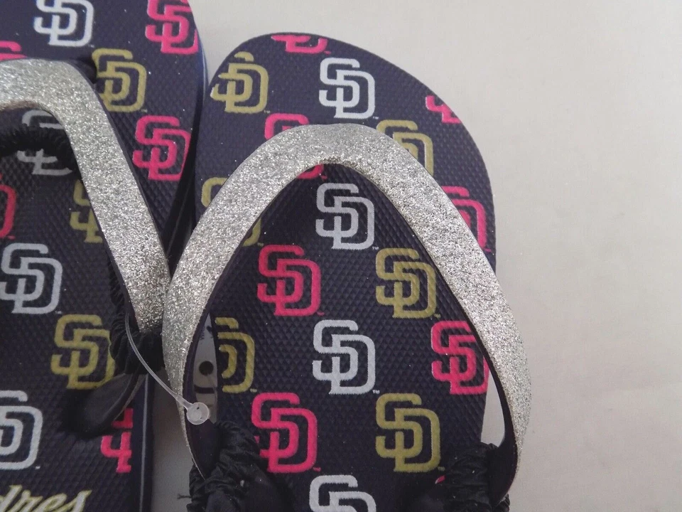 SAN DIEGO PADRES GIRL'S FLIP FLOP SHOES KIDS SIZE 10 - 11 BLUE GLITTER NEW - Image 4 of 4