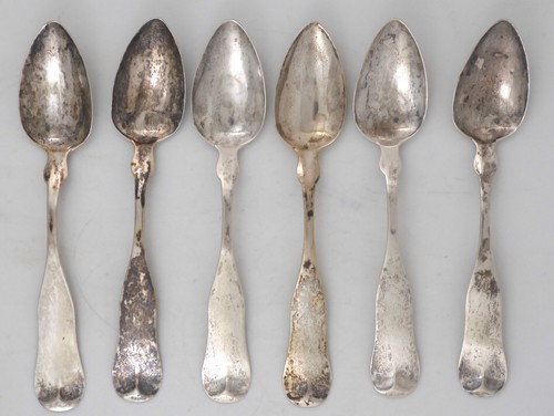 Lot of 6 Davis Palmer & Co Boston 1837-1845 Coin Silver Tea Spoons Monogrammed