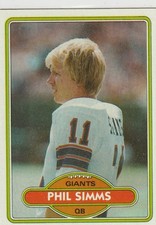 PHIL SIMMS 1980 TOPPS FOOTBALL ROOKIE #225 NEW YORK GIANTS
