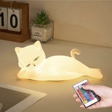 Cat Shape LED Night Light, Remote Tap Control, Rechargeable, Multicolor