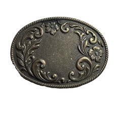 Western Belt Buckle Classic Scroll  Flourish Cowboy Cowgirl Vintage 80s