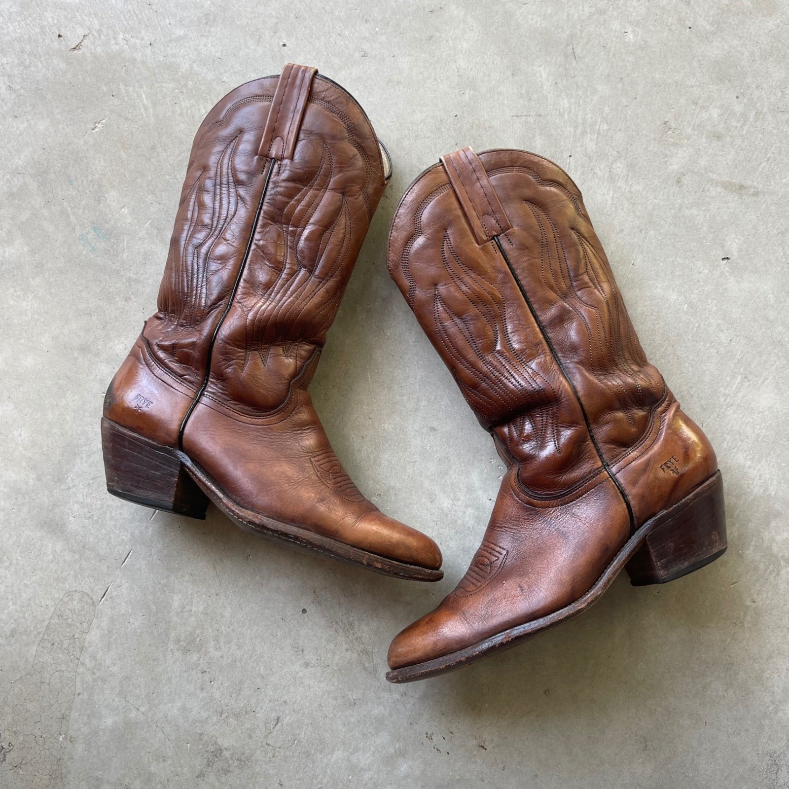 Vintage 80s Frye Brown Leather Western Cowboy Boots Made in USA Mens 11 D 3869