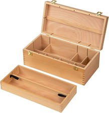 Large Art Supply Storage Box, Solid Beechwood Tool Box, Artist Storage Organizer
