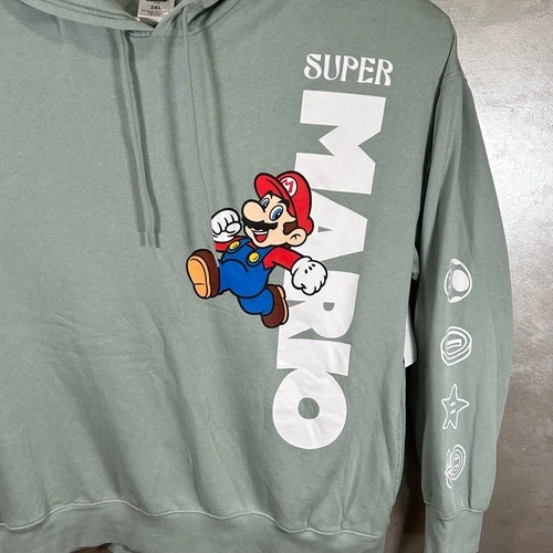 Nintendo Super Mario Graphic Hoodie Sage Green Mens Size 2XL New - product listing photo