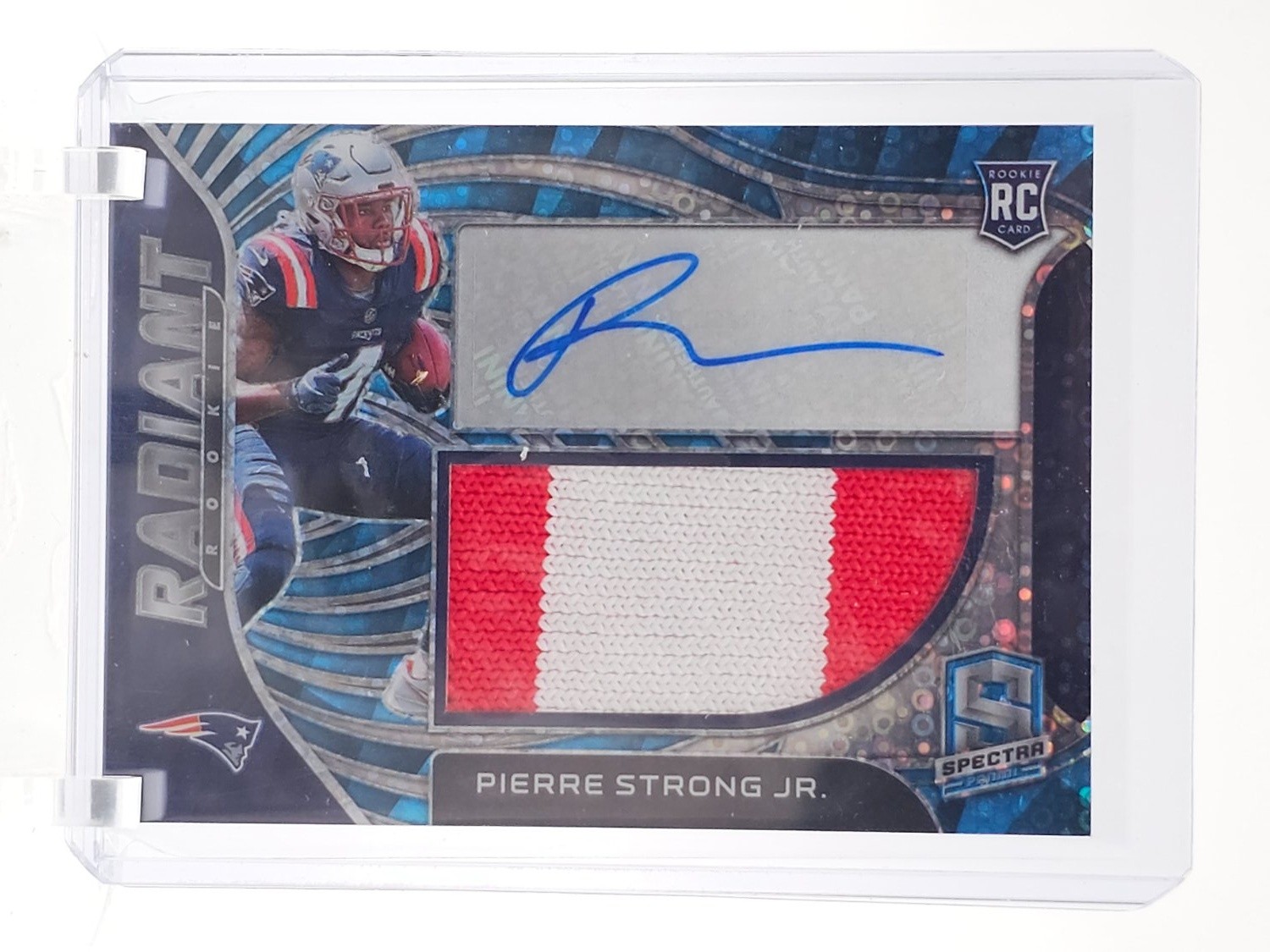 Pierre Strong Panini Spectra Radiant Rookie Patch Signatures #RADPST Neon Blue