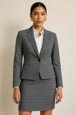 Le Suit Women’s Gray Plaid Skirt Suit Size 14 Blazer & Skirt Set Career Workwear