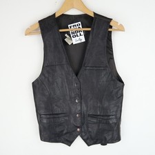 Vintage Womens Brown Leather Waistcoat Biker SZ S (V1486)