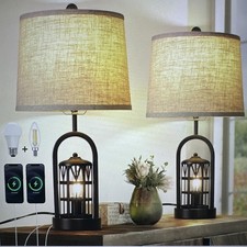 23'' Farmhouse Table Lamps Set of 2, USB/USB-C ports, Living Room, Bedside