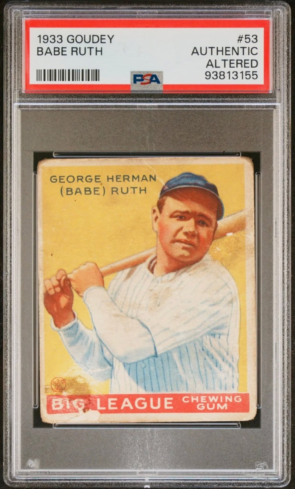 1933 GOUDEY #53 BABE RUTH PSA AA Yellow Iconic view 1