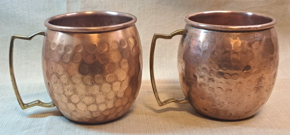 Lote de 2 tazas taza cerveza mula hoyuelo martillado cobre latón mango Foto 4 de 4