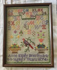 Antique 1874 Stunning English Sampler by Anne Emily Brierley aged 9 years