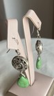 Women’s Silver Southwestern Marble Green Stone Pierced Earrings  2” Long NWOT — photo 2