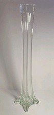 Jarrón retro vintage de 20" con vástago de vidrio transparente Torre Eiffel años 70, vástago y base acanalados.