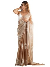 Women's Shimmer Organza Sequence Embroidery Saree With Unstitched Blouse Piece