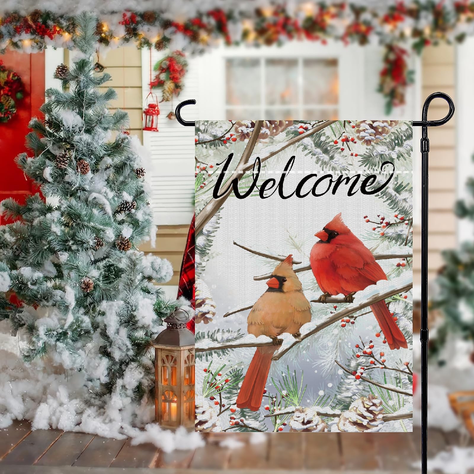 Winter Garden Flag 12x18 Inch Double Sided Cardinal Bird Trees Snow Christmas...
