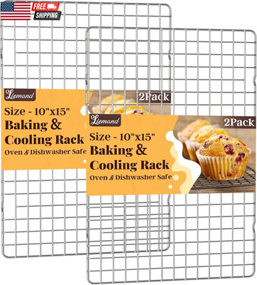 Cooling Racks for Cooking and Baking - 2 PCS 10'' X 15'' Grid Wire Baking Rack for