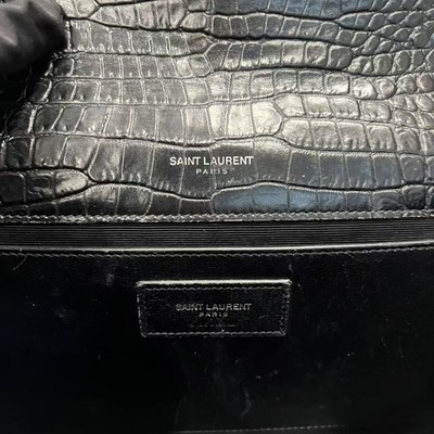 YSL Saint Laurent Kate Chain Bag Black Croc Embossed Leather