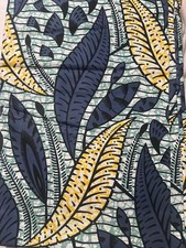 African Ankara Wax Print Fabric Navy Blue, Mint Green 6 Yards 100 Cotton