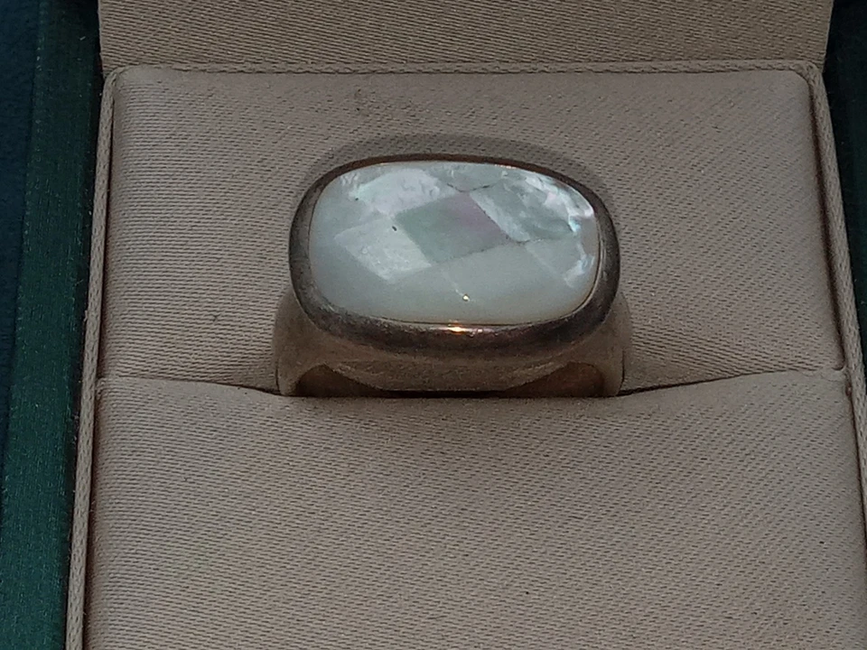 Anillo de plata de ley talla 9 para hombre con montura de madreperla facetada Foto 3 de 4