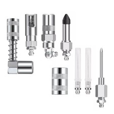 8x Silver Grease Gun Injector Needle Dispenser Nozzle 90 Degree Coupler Adapter