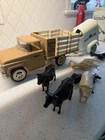 Vintage Tonka Farms Tan Stake Truck With Horse Trailer, 1960's Pressed Steel