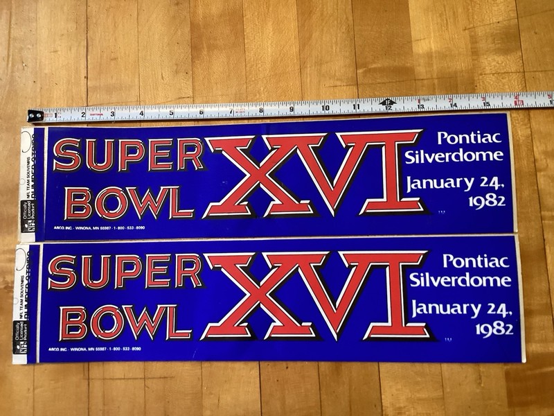 NFL - 2 SUPER BOWL XVI OFFICIAL BUMPER STICKER - MICHIGAN  1982 SILVERDOME 1