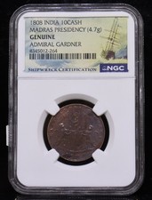1808 India 10CASH Madras Presidency Admiral Gardner NGC Genuine Shipwreck Coin