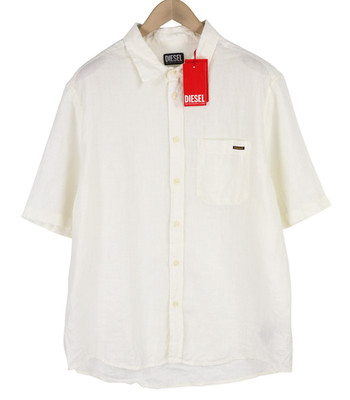 DIESEL S-Umbe-Sslab Men Shirt L White Short Sleeve Linen Spread