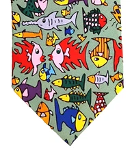Vintage 1996 James Rizzi "Fishes" 100% Silk Men's Long Tie